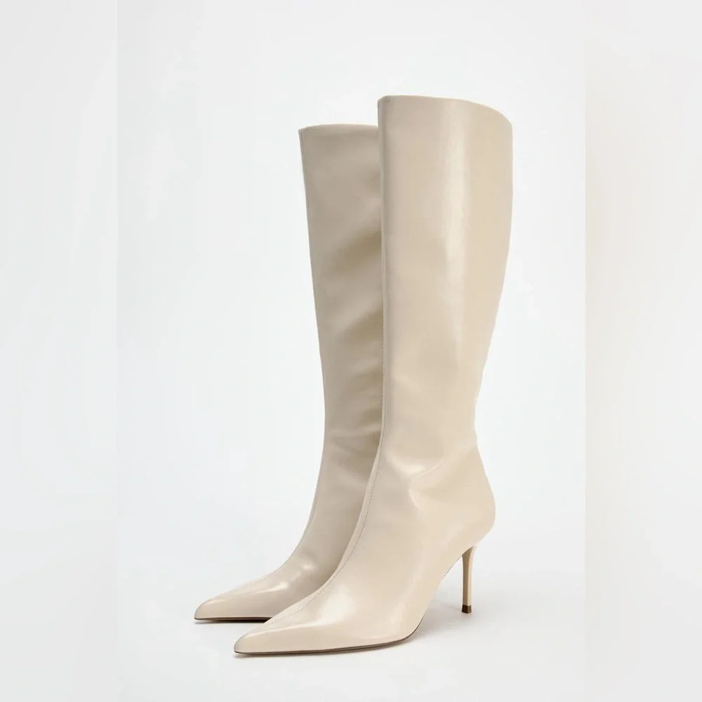 NWT. Zara White Knee High Heel Boots. Size 10. - Picture 3 of 8